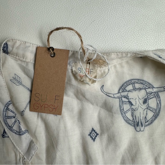 Last chance sale! NWT SURF GYPSY Blue Ivory Swim Beach Cover Up dress medium - Picture 9 of 11